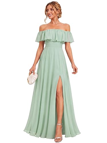 Women's Off Shoulder Chiffon Formal Bridesmaid Dresses