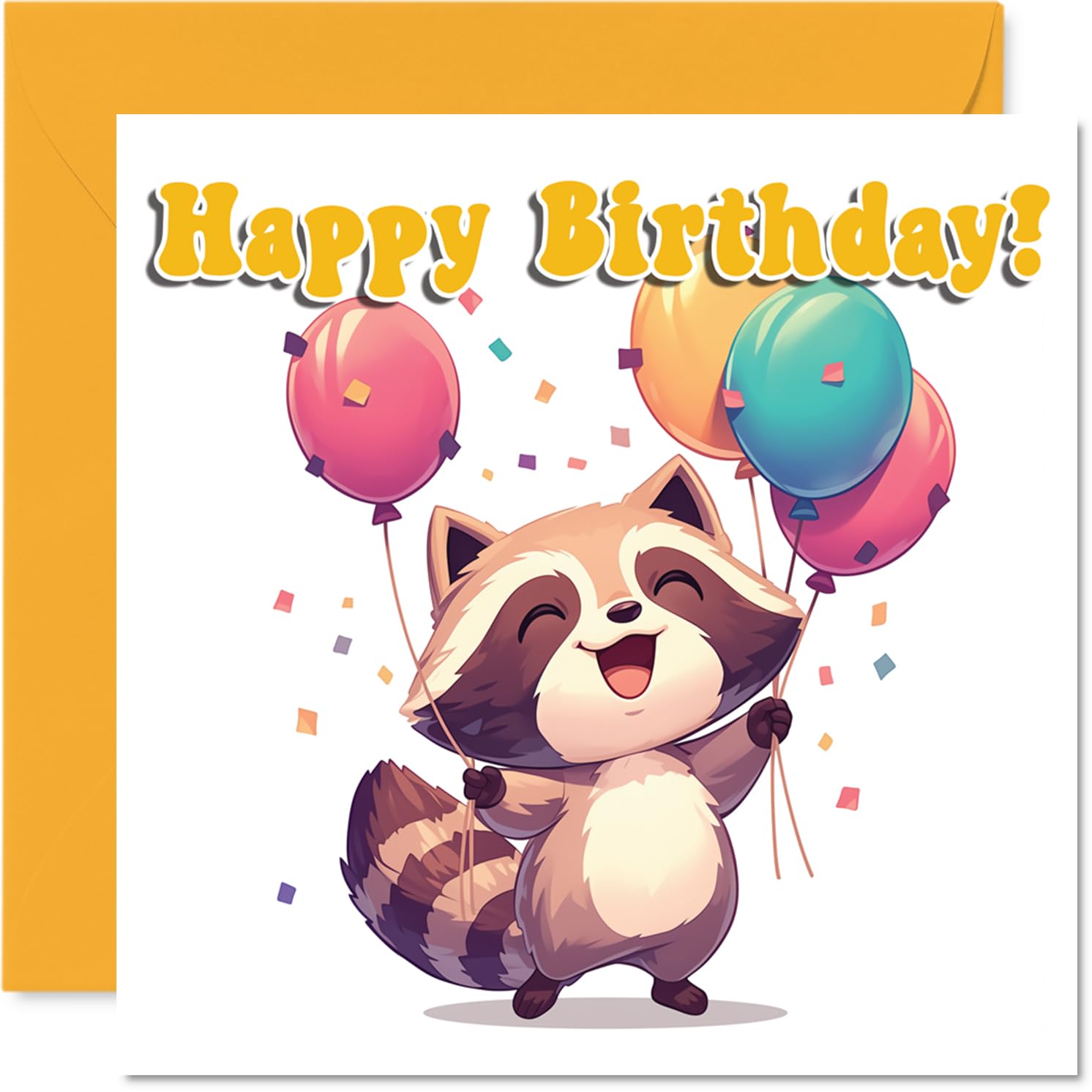Raccoon Birthday Card - Balloon Animals - Happy Birthday Cards for Son Daughter Brother Sister Grandson Granddaughter Niece Nephew Cousin, 145mm Bday Greeting Cards