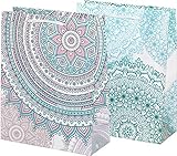 geschenktaschen basteln vorlagen SET: Enthalten sind zwei verschiedene Muster je sechs mal. Ein Mandala Motiv ist in den Farben Blau und Grün, das andere in Hellblau und Rosa gehalten.