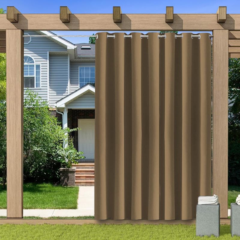 BliRiki Indoor Outdoor Blackout Curtain, Thermal Insulated Waterproof Outdoor Curtains for Patio Gazebo Pergola, Privacy Protection Room Divider Curtain for Bedroom, 1 Panel, W84 xH63, Light Brown