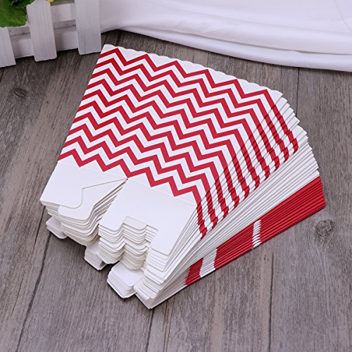 Nuolux 48Pcs Popcorn Boxes Cardboard Candy Container Rugby Stripe Wave Dot Pattern Deco (Red) #TOP3
