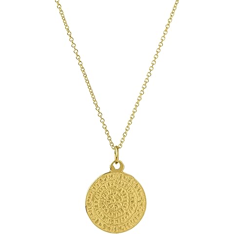14k Gold Ancient Greek Coin Necklace Real Solid Gold Pendant 9k 18k Yellow Rose White Large Phaistos Disc Charm For Women Unique Gift Thalassajewelry 0.004