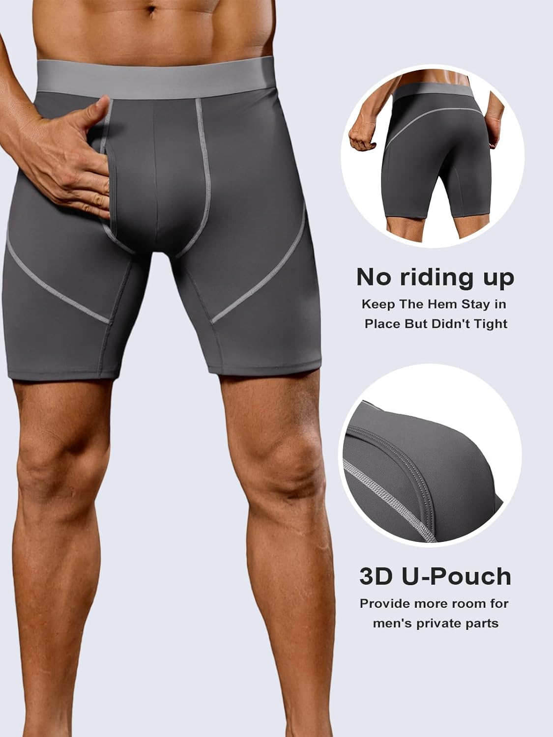 Auxo Long Boxer Briefs for Men Performance Anti Chafing Underwear with Fly Athletic Long Leg Boxer Briefs for Men Pack - Image 5