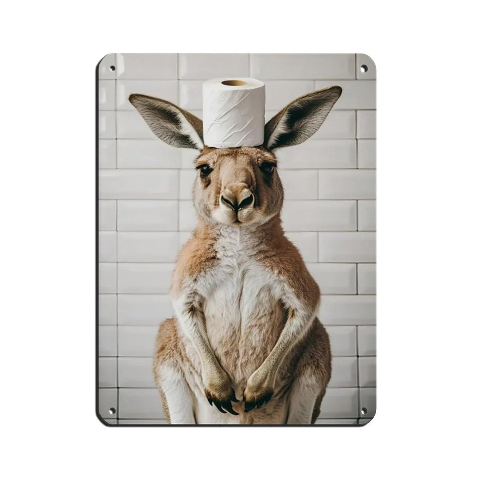 Kangaroo with A Toilet Paper Roll on Head Retro Poster Metal Tin Sign Chic Art Retro Iron Painting Bar People Cave Cafe Family Garage Poster Wall Decoration 12x16inch(30x40cm)