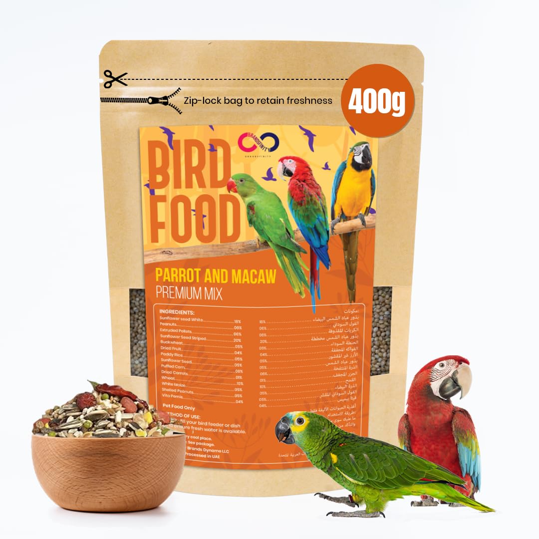 400g Premium Bird Feed for Parrots – Sunflower Seeds, Peanuts, Dried Fruits & Pellets – Nutritious Bird Food for Parrots, Ideal for a Healthy Diet