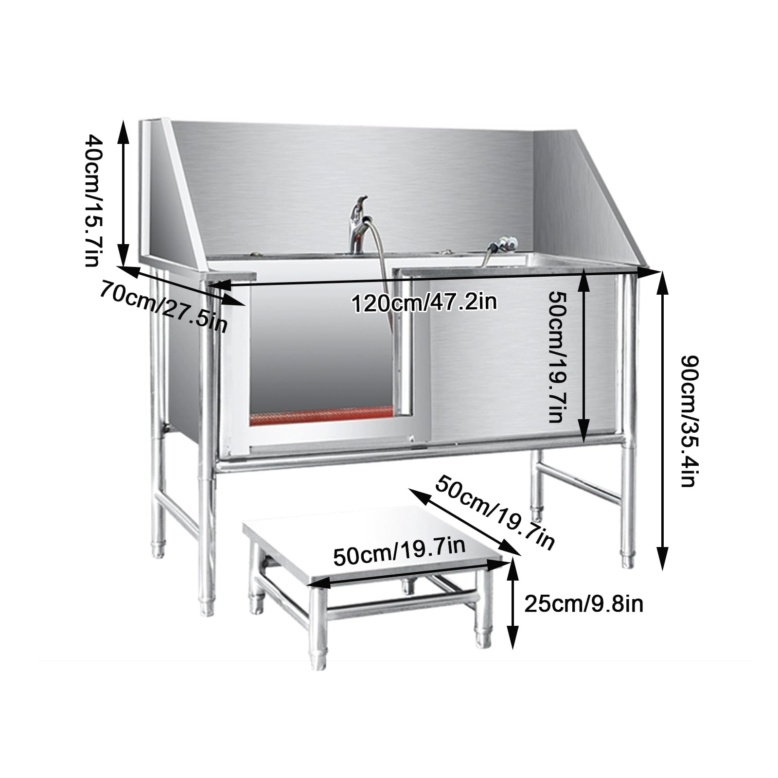 Dog Grooming Bathtub Station Pet Dog Bathing Station 47.2 inch Dog Grooming Bathtub Station, Professional Stainless Steel Wash Shower Sink (Style D)