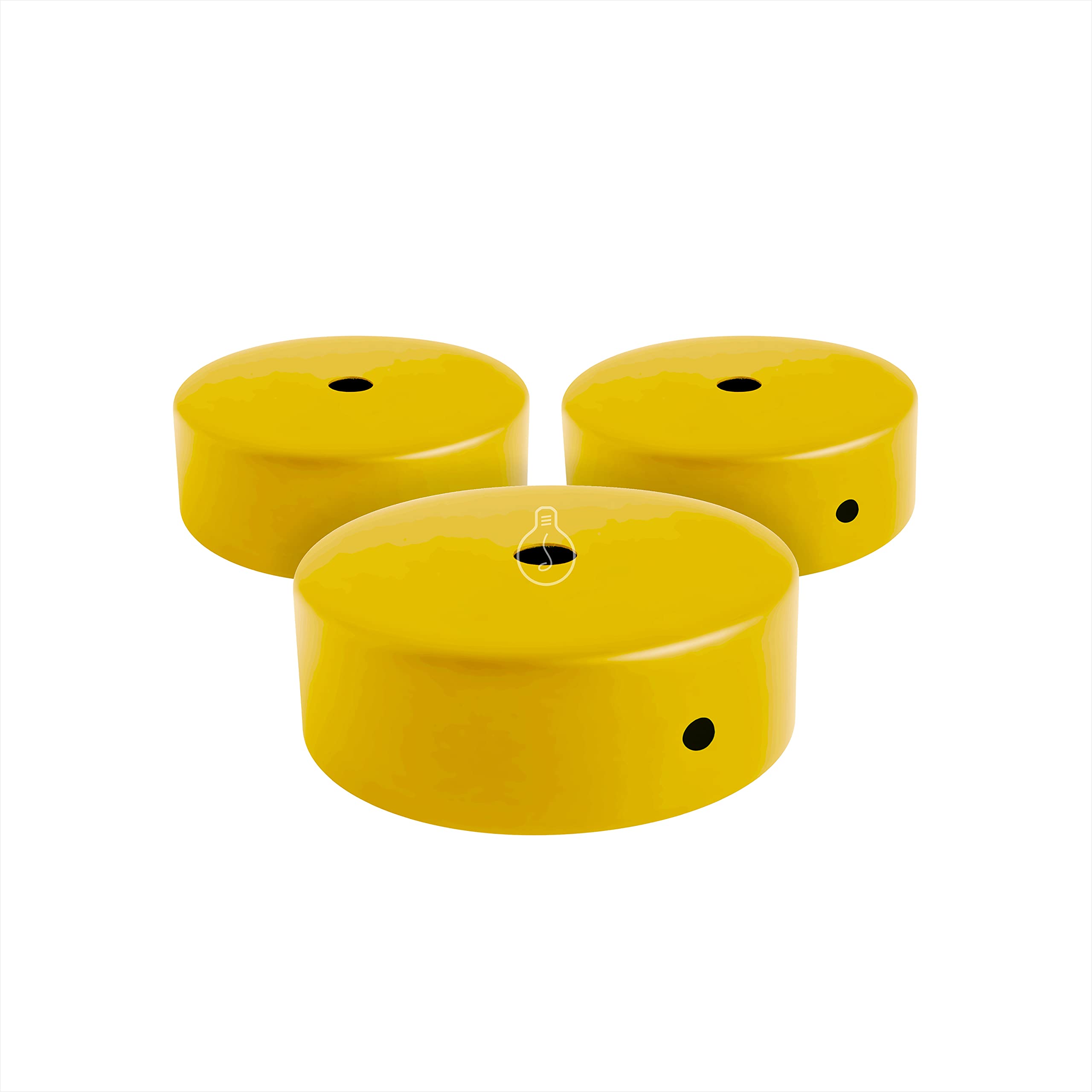 AMARCORDS - 3 Metal Chandelier Rosettes, Color Lemon, lamp Ceiling Canopy Complete with Cable clamp Accessories, Screws and Ceiling Bracket. Diameter 77mm Height 26mm