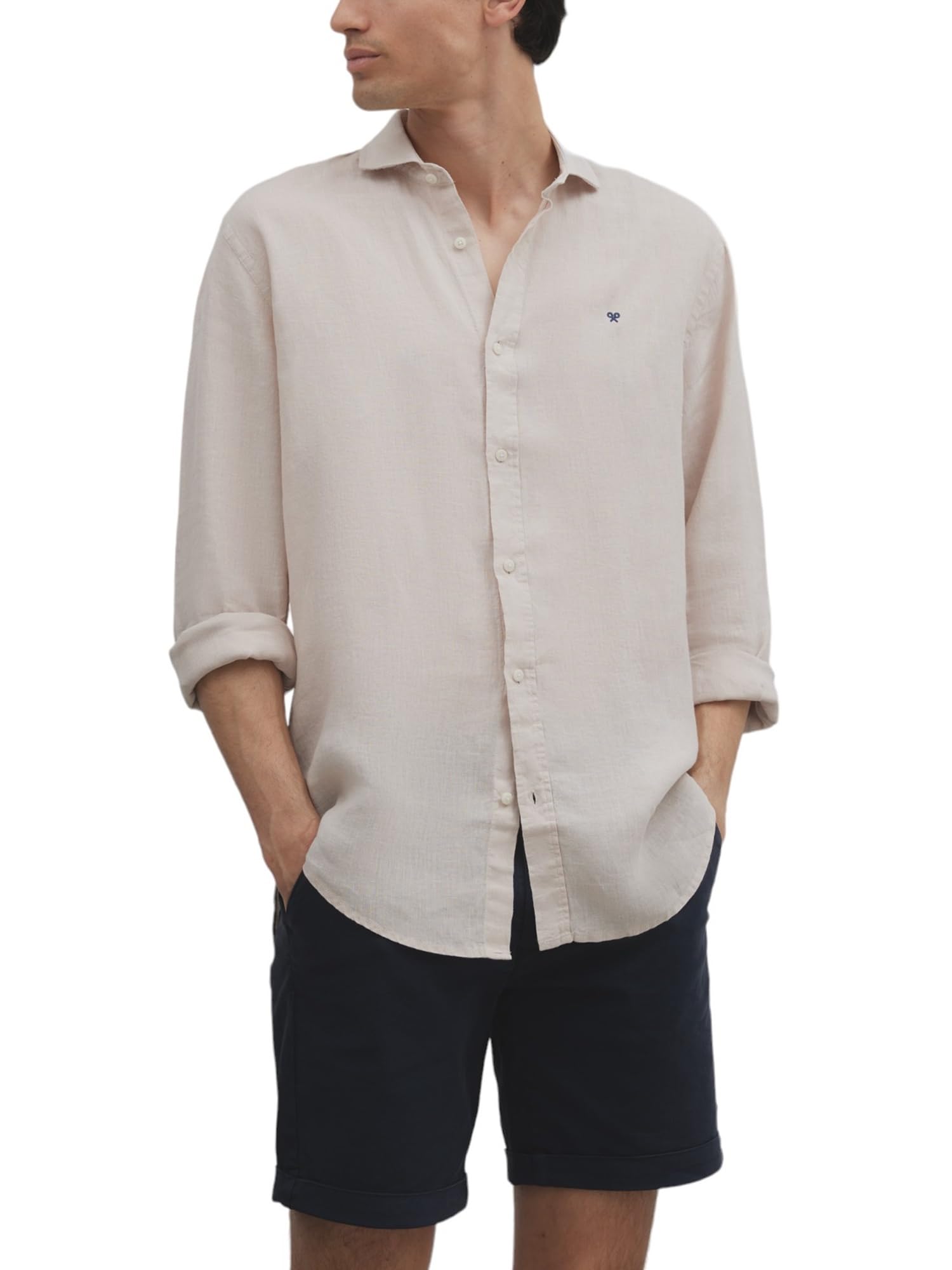 SILBON Camisa Sport Linen Manga Larga para Hombre