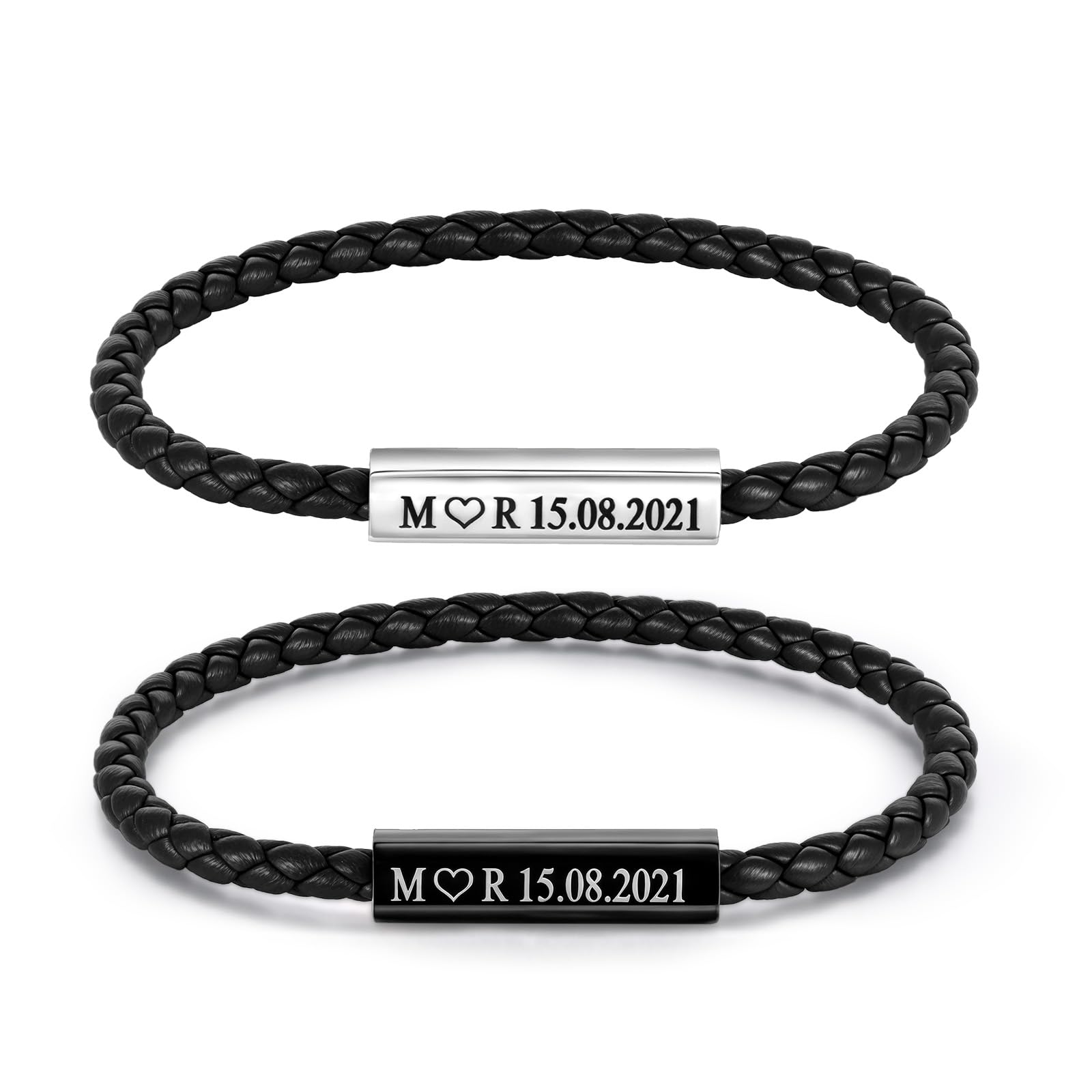 Personalisierte Pärchenarmband Partner Armbänder mit Gravur - Lerderarmband mit Magnetisch Verschluss Partnerarmband für Paare Mann Frau Geschenke für Valentinstag Weihnachten Geburtstag Jahrestag