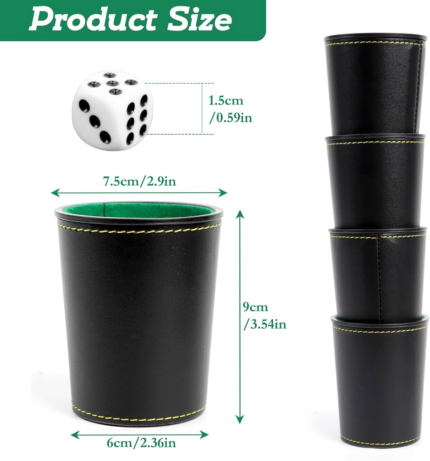 Lot de 5 Gobelets à dés en Cuir, Ensemble de Gobelets à dés avec 25 dés, Coupe à dés en Cuir, Jeux de Dés, Jeux de Voyage pour Adultes