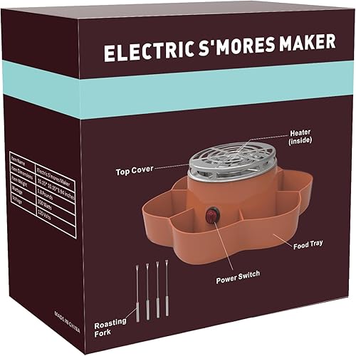 Miniatura 8 de Smores Maker Tabletop Indoor, Electric Flameless Marshmallow Roaster, S'mores Kit with 6 Compartment Trays and 4 Forks, Housewarming Gifts for New