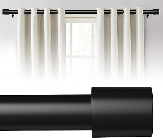 Curtain Rods for Windows 32 to 144 Inches, 1 Inch Diameter Adjustable Black Curtain Rod, Heavy Duty Modern curtain rod with Aluminium Finials, 32"-150"