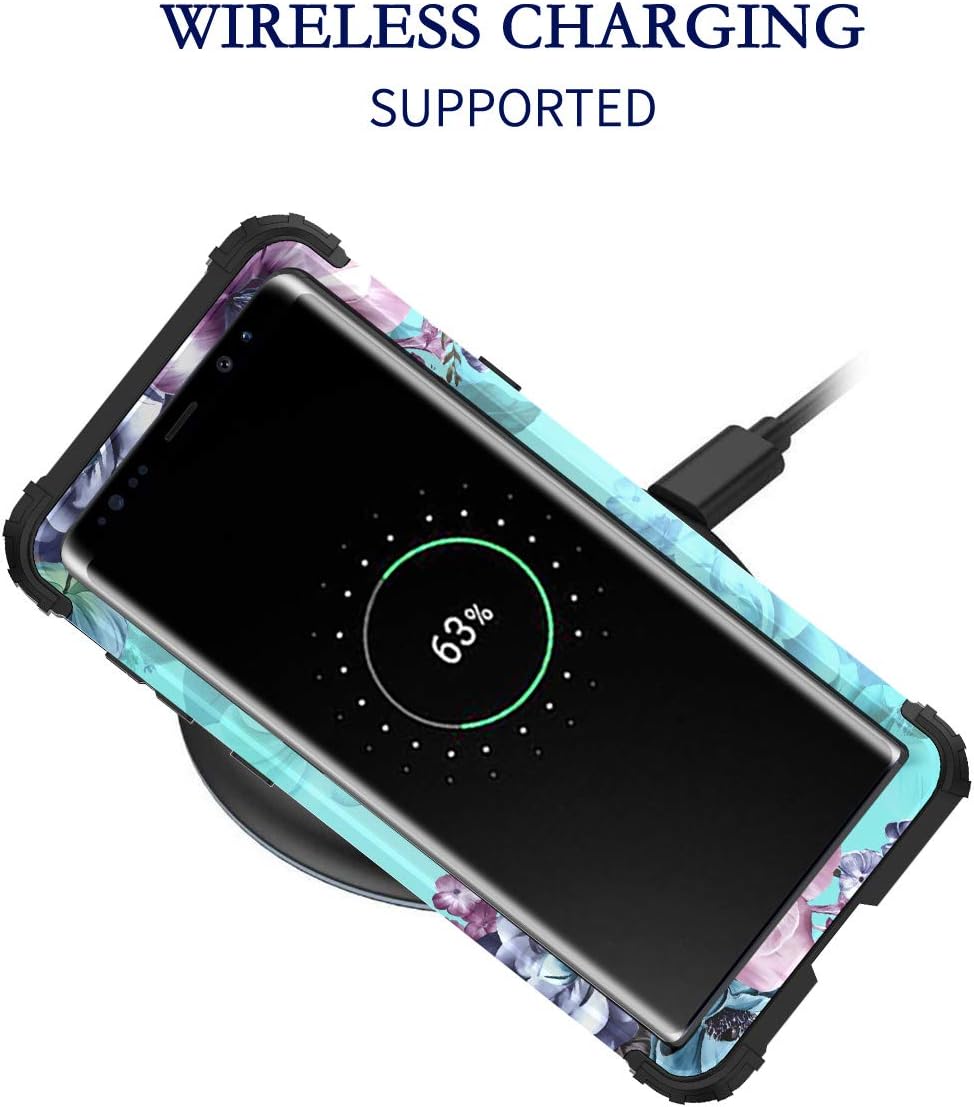 Casetego Compatible with Galaxy Note 9 Case,Floral Three Layer Heavy Duty Sturdy Shockproof Full Body Protective Cover Case for Samsung Galaxy Note 9-Blue Flower