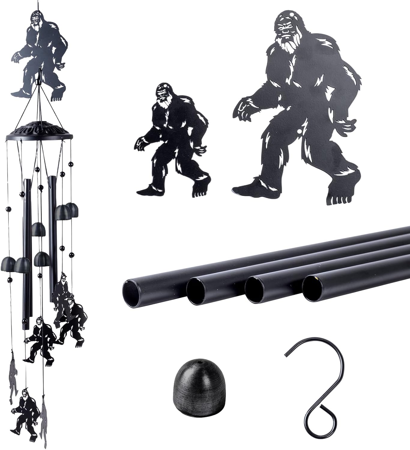 Bigfoot – Regalos para hombres y mujeres, campanillas de viento de metal con 6 campanillas y 4 tubos de aluminio, regalos Sasquatch para exteriores,