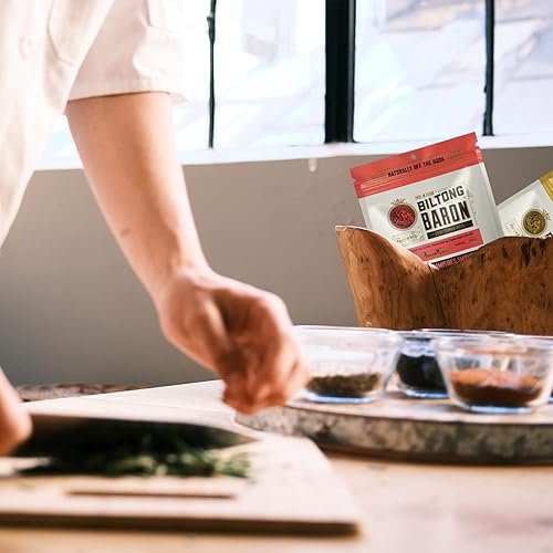 Miniatura 8 de Biltong Baron Jerky de carne seca al aire, paquetes de bocadillos saludables para dietas Keto, Paleo, y enteras, vaqueros y fogatas receta de chile