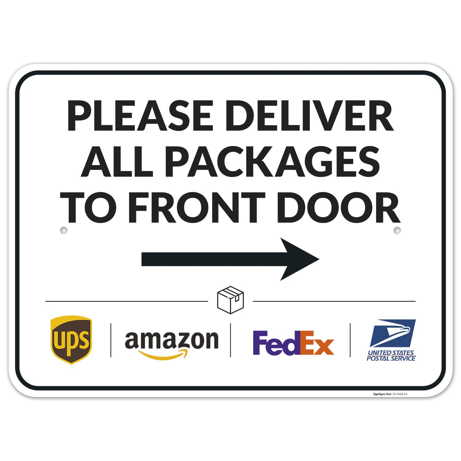 Package Delivery Sign, Delivery Instructions Deliver All Package to Front Door Right Arrow Sign, 18x24 Inches, Rust Free .063 Aluminum, Fade Resistant