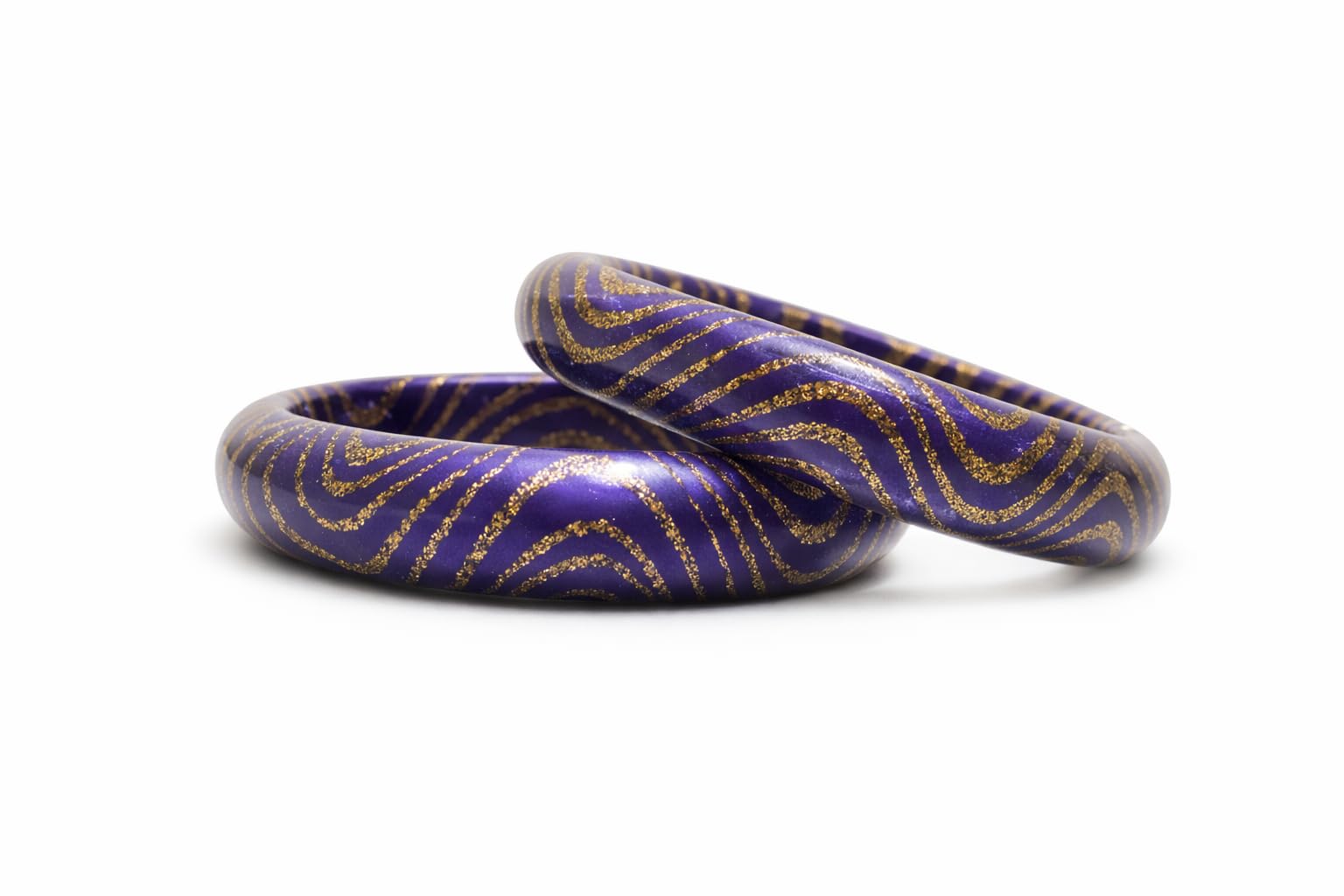 Purple & Gold Designer Lac Bangles for Women | Glossy Traditional Ethnic Jewelry Elegant Purple Lac Bangles with Gold Wave Design | Regular and Special Occations Wear Bangles (Set of 2)-picture-21