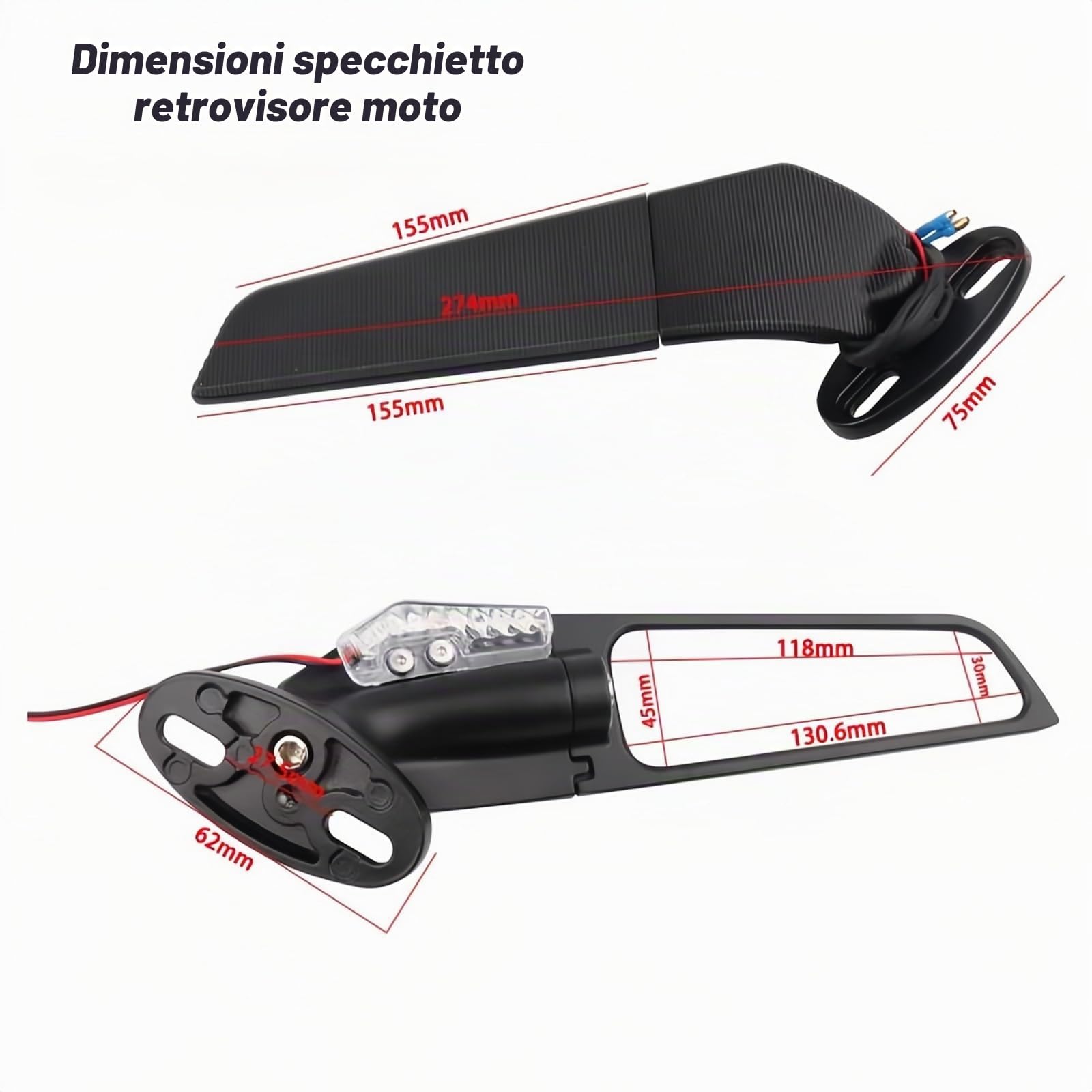 Specchietti retrovisori per moto, girevoli a 360° con indicatori di direzione a LED Specchietti invisibili per Honda CBR600RR, per Kawasaki Ninja 300, per Suzuki GSXR 600, per Yamaha, per Ducati
