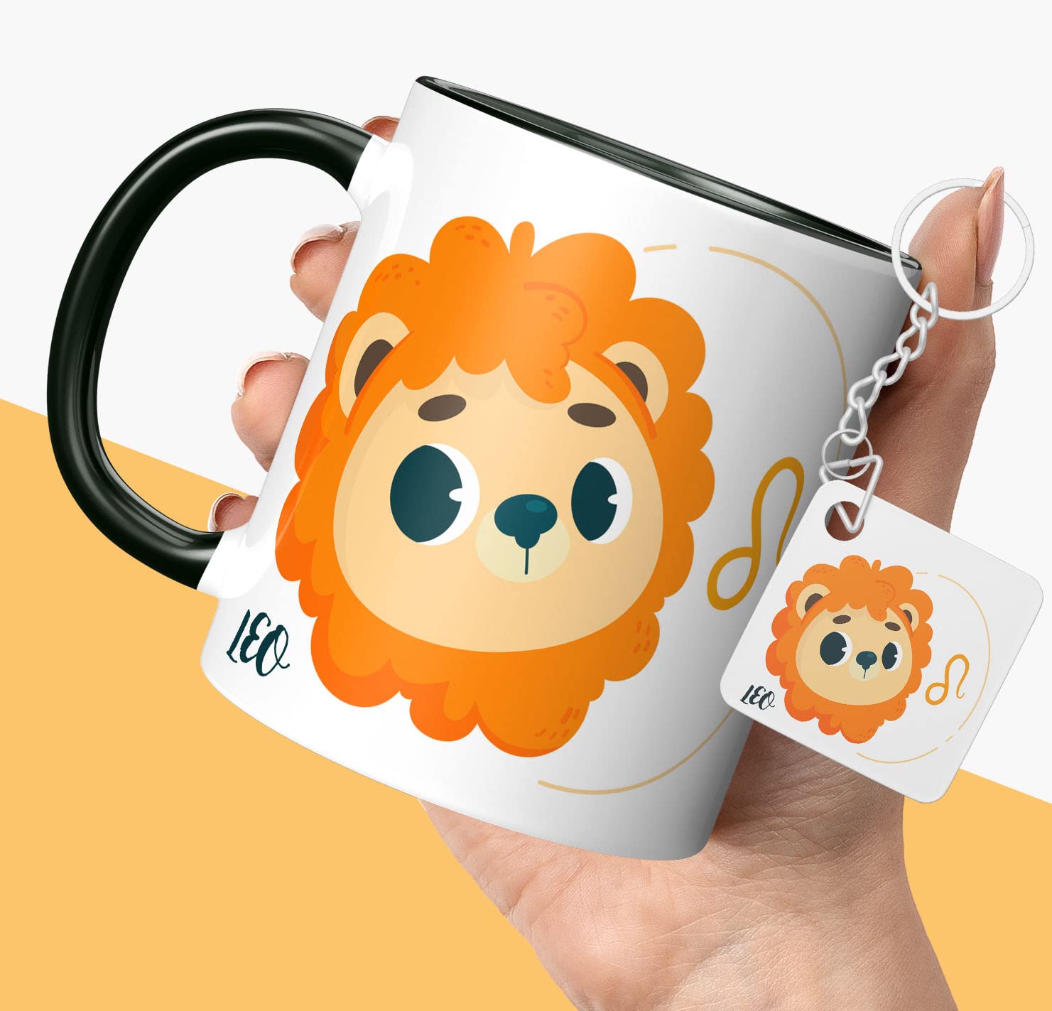 NH10 DESIGNS Zodiac Sign Leo Printed Coffee Mug with Keychain Gift for Birthday Unique Gift Mug For Men, Women, Sister, Mother, Daughter, Father, July & August Horoscope Birthday Gift, Pack of 2 (Microwave Safe Ceramic Tea Coffee Mug-350ml) (ZDVMK1 95)