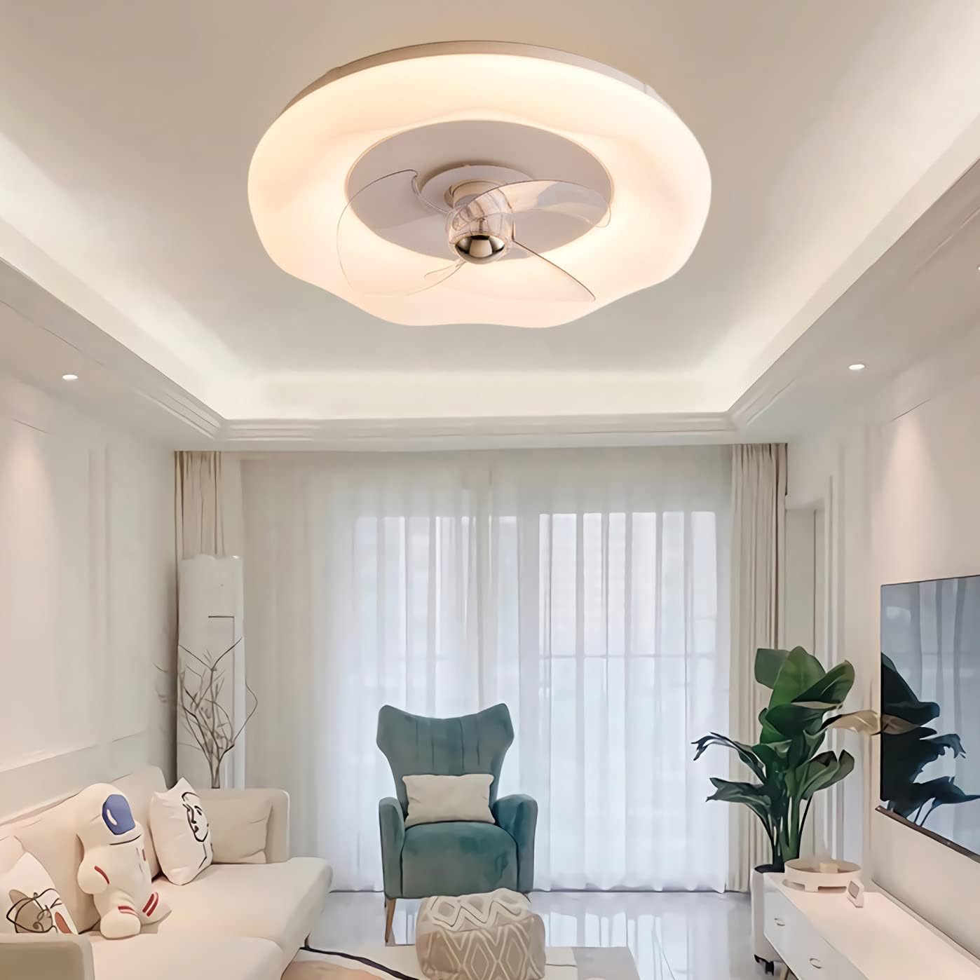 YUEGOO Ceiling Fans with Lamps,Ceiling Fan with Light and Remote Bladeless Ceiling Fan Silent 6 Speed Dimmable Ceiling Light Modern Fan with Lighting for Bedroom Living Room/a