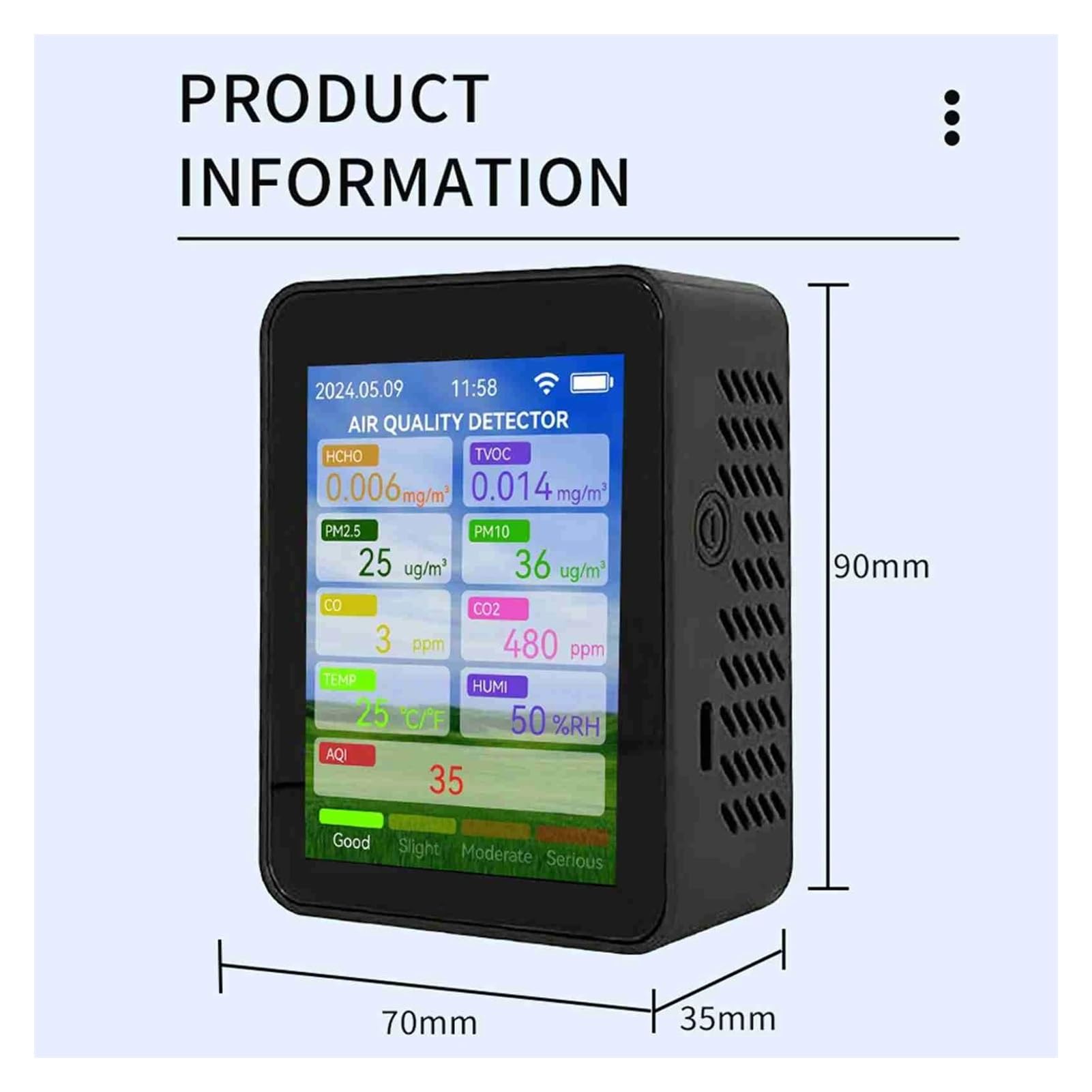 Controllo APP Multifunzionale 5 | Con In 1 LCD Digitale Monitor A Qualità 'aria Biossido TVOC HCHO Rilevatore Di Umidità E per testare telecamere CCTV e IP.