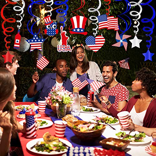 Winlyn B091C9FFND Bulk Patriotic Party Decoration Assortment Red White Blue Crepe Paper Streamers Hanging Swirls Foil Steamers thumb #4