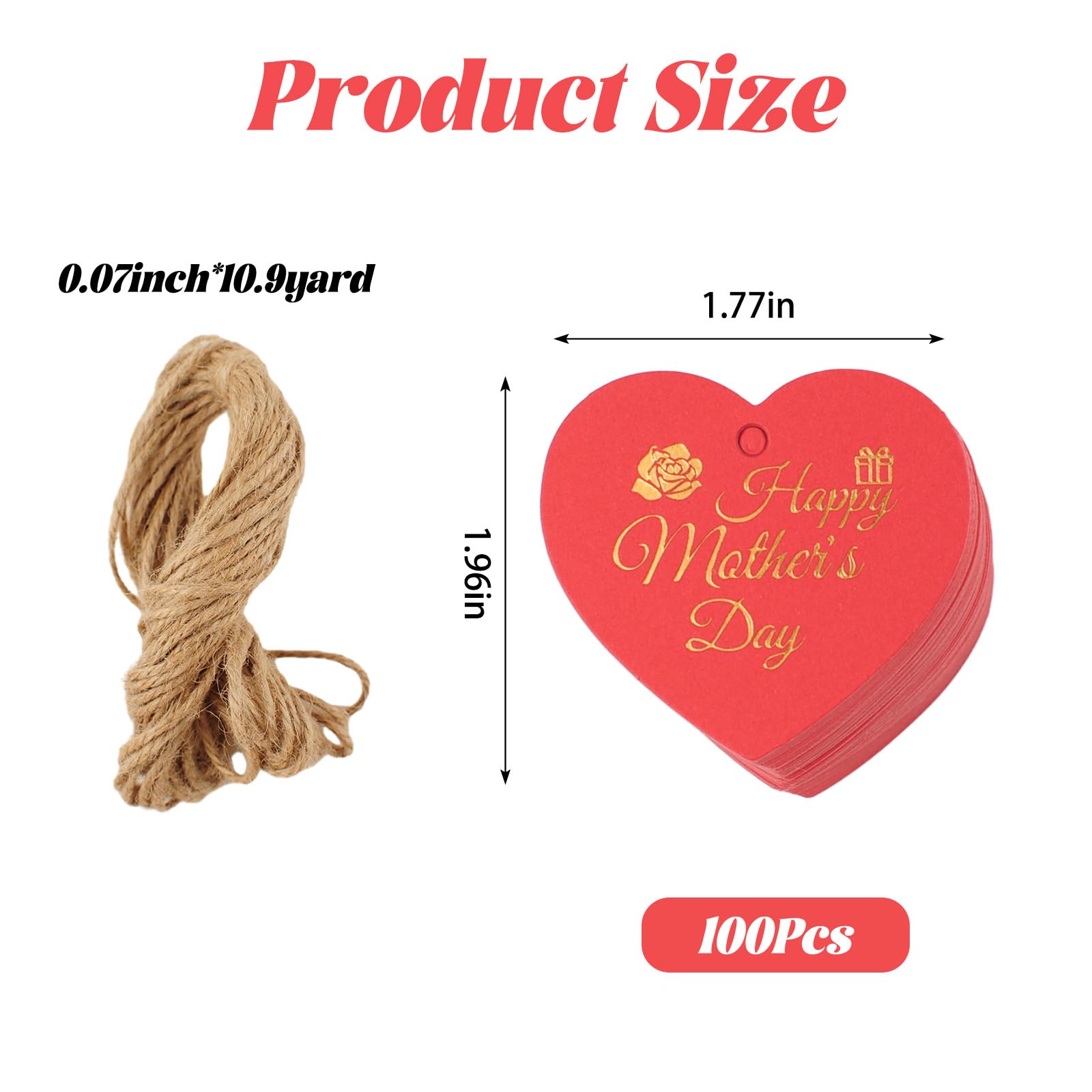 120 Etichette Regalo A Forma Di Cuore Per Festa Della Mamma - Sei Motivi Floreali In Carta Kraft Con Cordino Rosso E Bianco Da 20 M - 4