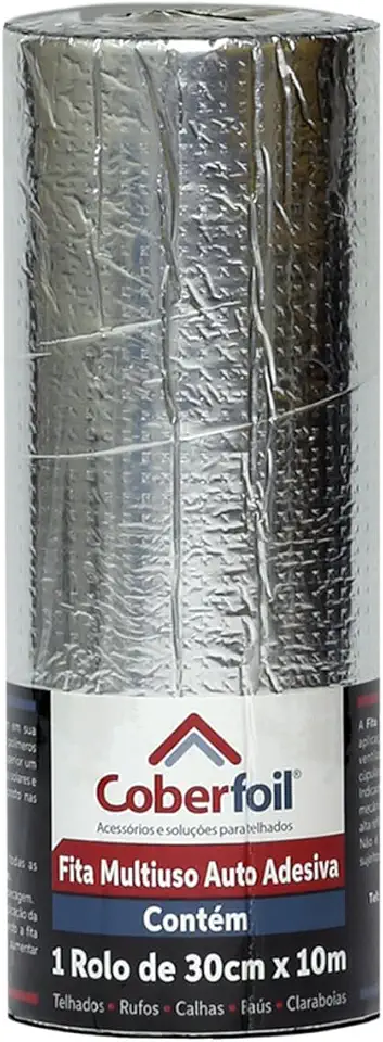 Fita Asfáltica Multiuso Metalizada 30cmx10m Auto Colante Vedação para Telhados Calhas Rufos Alta Resistência e Durabilidade Vazamentos Vedação Refletiva Aluminizada