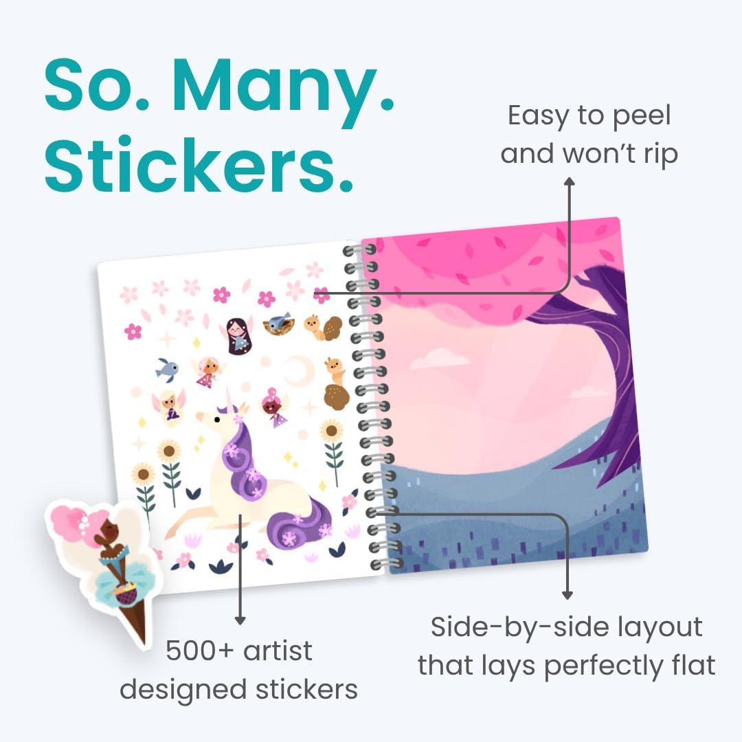 A Magical World 500+ Sticker Book for Girls by Cupkin Toddler Airplane Activity Coloring + Sticker Book, 12 Coloring Pages + Scenes for 2-8 Years Children's, Valentines Gifts for Kids - Image 2