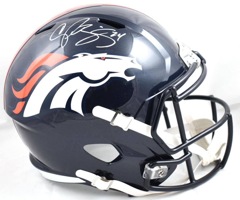 Champ Bailey Autographed Broncos F/S Speed Helmet - Beckett W Hologram White