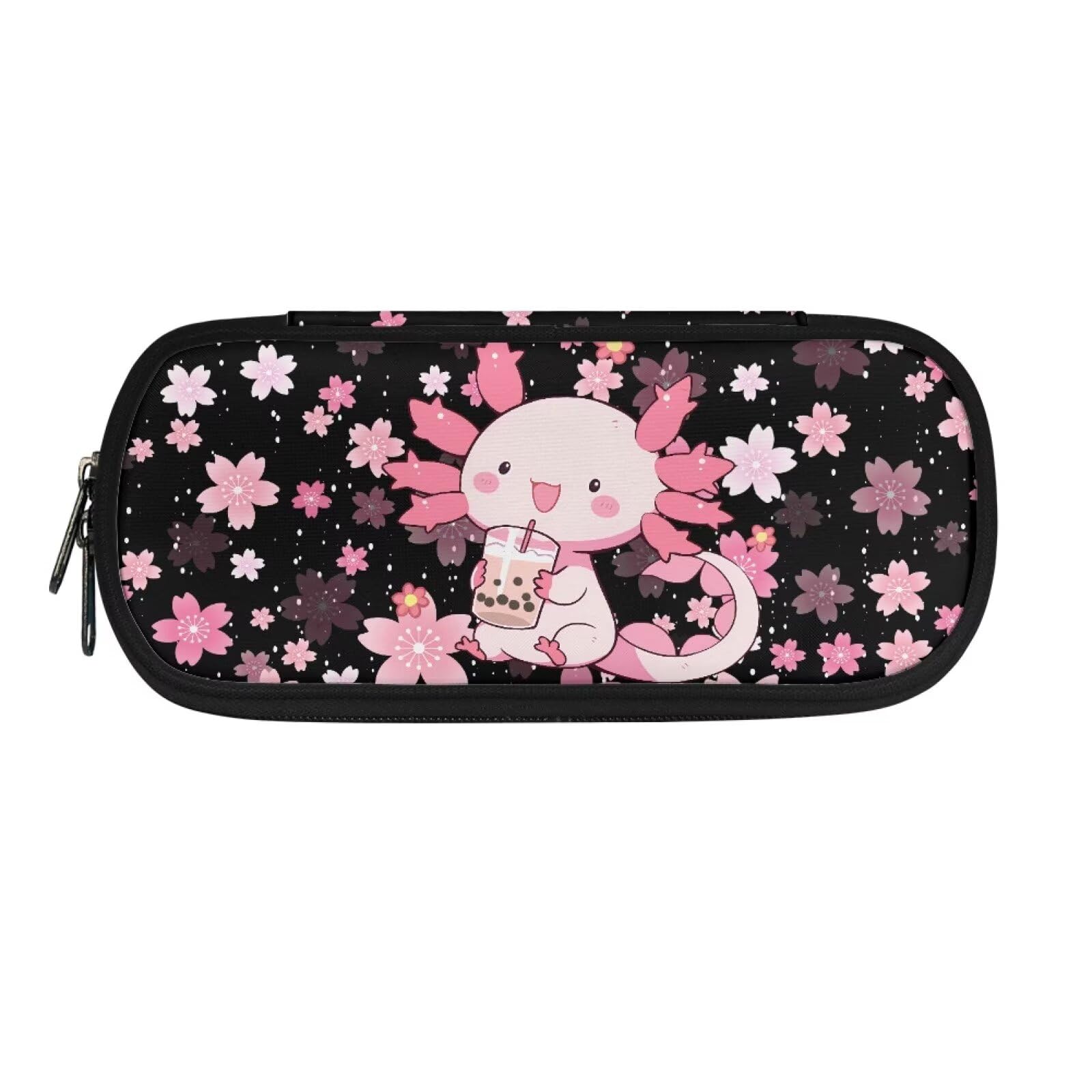 Howilath Milk Tea Axolotl Case for Girls Big Capacity Pencil Case School/College Pen Bag Pouch Holder Cherry Blossom Makeup Cosmetic Bag
