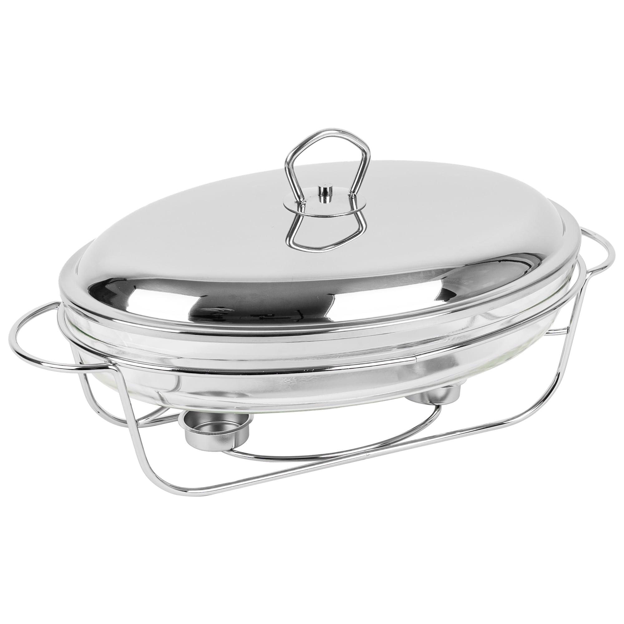 KARL HAUSMANN Chafing Dish Buffet - 3L con Tapa y Soporte - Rechaud de Vidrio Templado con Calentador de Comida - Set Buffet para Servir Caliente