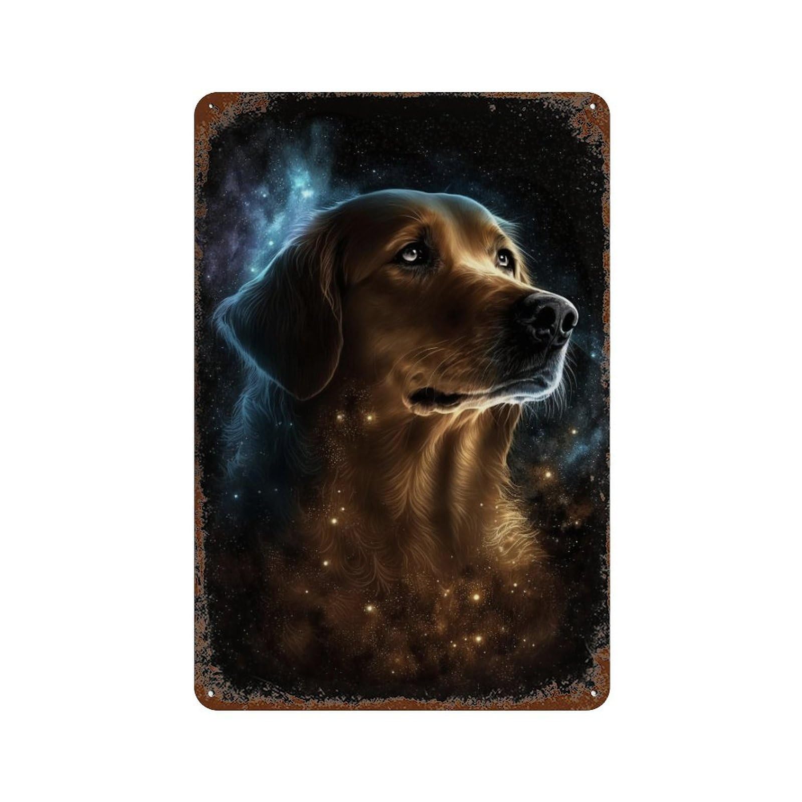Golden Retriever in Space Art Print Rustic Tin Plaque 11.8"x7.9", for Pub, Kitchen And Man Cave Decor, Vintage Wall Decor
