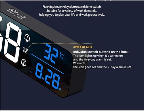 Miniatura 4 de Abovsare Reloj digital de pantalla grande, reloj despertador LED para decoración de sala de estar, recargable, activado por sonido, repetición,
