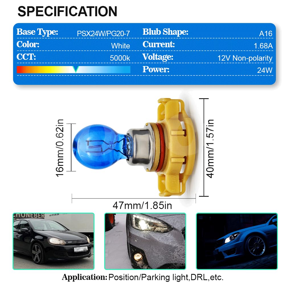 SOFOC-PSX24W 2504 Samochodowe Światła Przeciwmgielne Dziennego Jazdy Silna Penetracja Żarówka Baza PG20-7 12V 24W Biała 2Szt