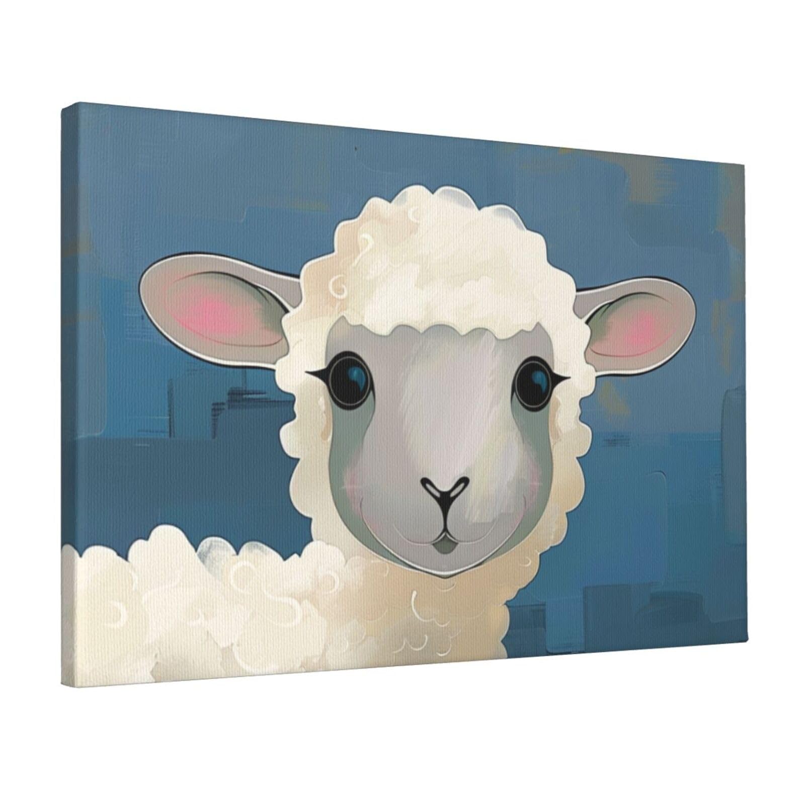 YKLJG Sheep art Printed Wall Art Canvas Prints 45x30 CM Wooden Framed Picture Painting Artwork for Bedroom Kitchen Home Office Decor
