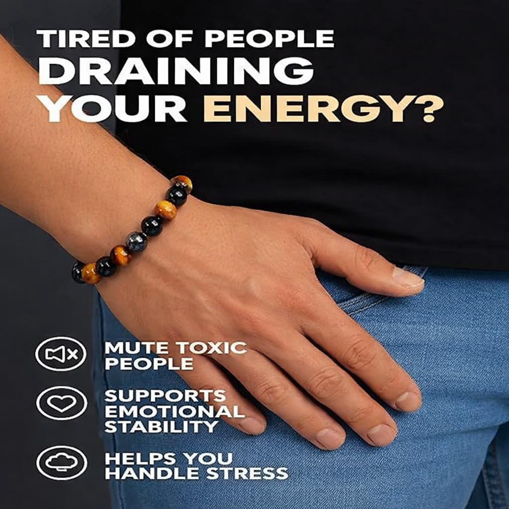 Handmade Triple Protection Bracelet – Tiger Eye, Hematite & Obsidian 8mm Natural Crystal Beads, Healing Natural Stones for Strength, Energy & Balance, Men & Women, 7.48 Inches – Supports Chakra Healing - Image 5