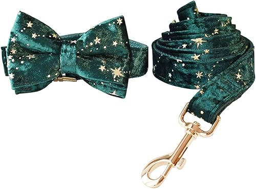 DHDM Collares de Navidad para perros, collares de terciopelo verde personalizados para mascotas para perros pequeños y grandes, collar ajustable con