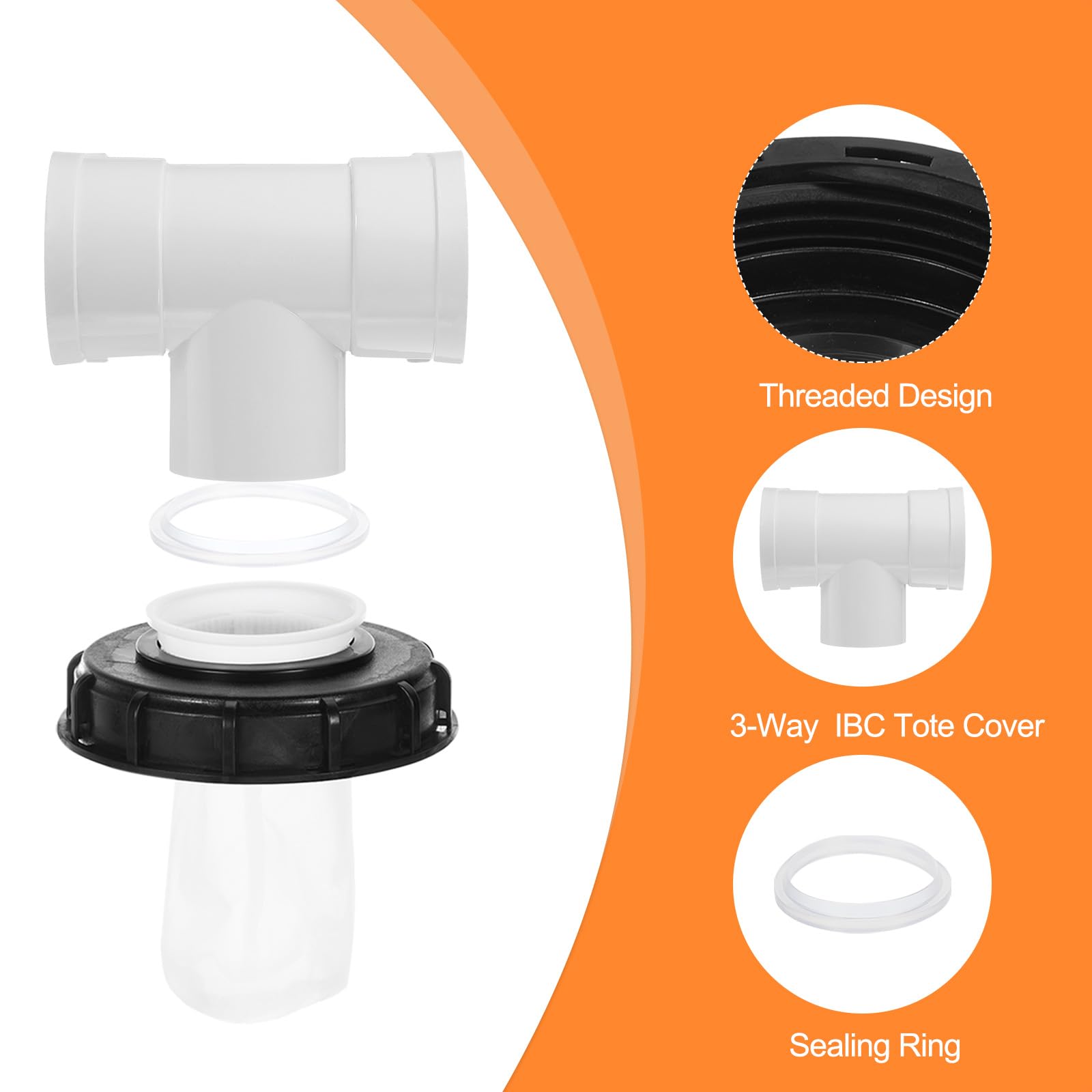 QUARKZMAN 163mm Tapa de Filtro de de IBC, Adaptador de Manguera en T para Contenedor de Tanque de Agua de Lluvia de 1000L para Tanques de Agua de 275gal, Negro/Blanco