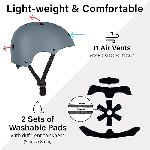 Miniatura 5 de Casco de patineta y bicicleta, certificado por la CPSC (EE.UU), liviano, ajustable, multideporte, para ciclismo o patinaje, 3 tallas