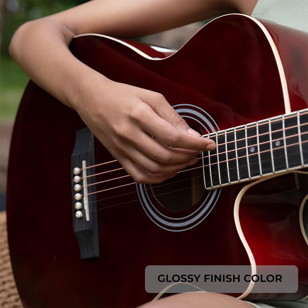 Kadence FNTR-BRN Frontier 40" Acoustic Guitar | Grand Auditorium Cutaway | Comes with Bag, Set Of Strings, Strap, Picks | Includes Learning Course | Wine Red 3