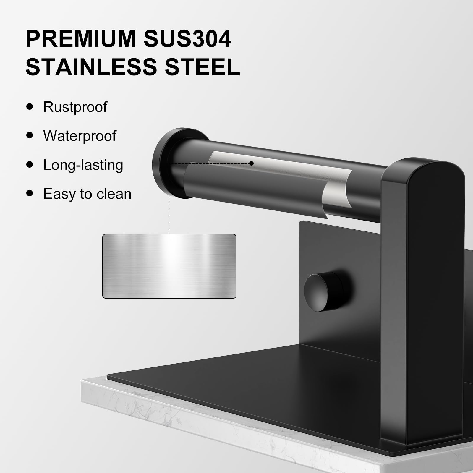 Matte Black Toilet Paper Holder with Marble Shelf Tissue Roll Holder — Amazon image 6