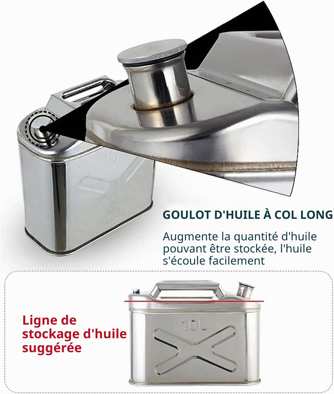 5L/10L/15L/20L Carburant Essence Essence Diesel Gaz Bidons Réservoir Conteneur De Sauvegarde, 201 Acier Inoxydable Jerry Can pour Moto Automobiles Tondeuse À Gazon Bateau Camping,15L