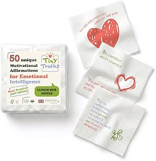 Tiny Truths Lunch Notes for Kids - 50 Motivational Affirmations for Emotional Intelligence on 3-Ply Gentle Feel Paper Napkins for Lunch Boxes & School (Premium Soft)