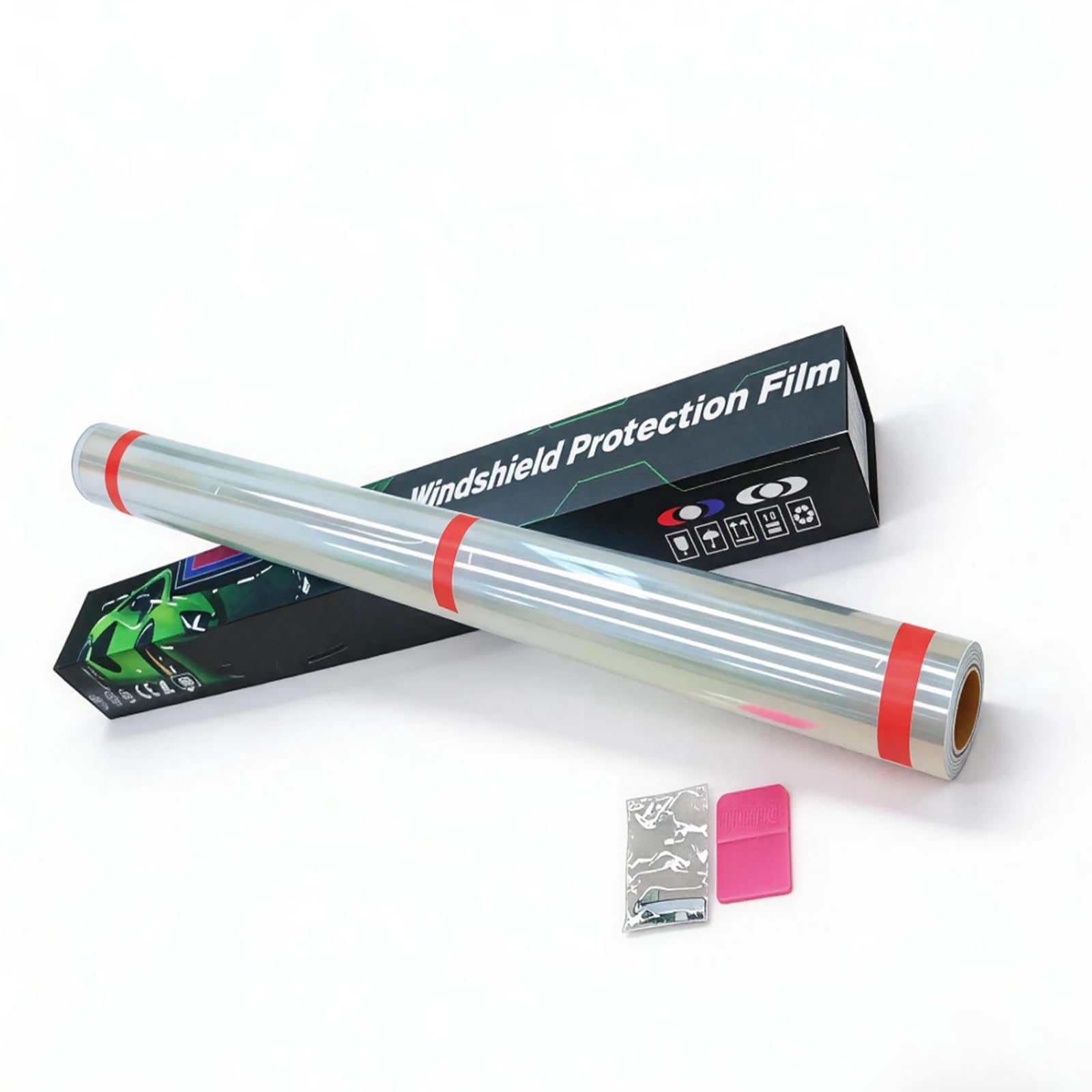 6.5mil KPU Windshield Protection Film - Heavy Duty Anti-Rock Chip Clear Tint, Self Healing & Super Hydrophobic, 99% UV Block, High Heat Shrinkable DIY Kit, 48inch x 6ft