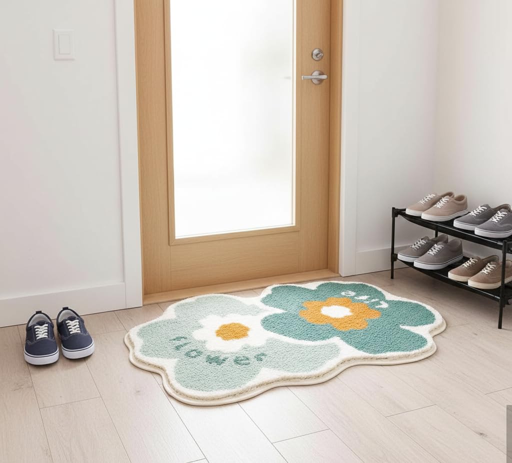 1800 GSM Microfiber Bath Mat Doormat Bedroom Rug - 16x24 inch, Ultra Soft, Anti-Skid Door Entrance Floor Mats for Home Bedroom Living Room Kitchen Office (Sea Green Florets, 16x24 inches)-image-41