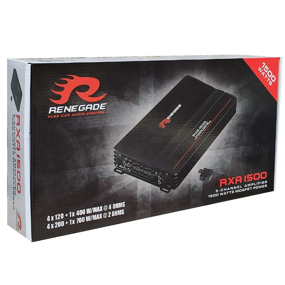KIT SET PER RENEGADE RXA1500 RXA 1500 1 amplificatore nero 5 canali classe a/b 4 x 100 + 1 x 350 watt rms 4 x 200 + 1 x 700 watt max 1500 watt max per auto car, 1 pezzo + 3 sticker omaggio