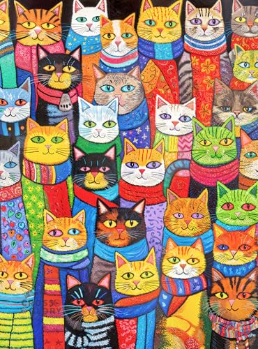 Cross & Glory - Cozy Cats & Colorful Scarves - 1000 Piece Jigsaw Puzzle for Adults | Whimsical Cat Puzzle | Vibrant and Challenging Puzzle for Cat Lovers