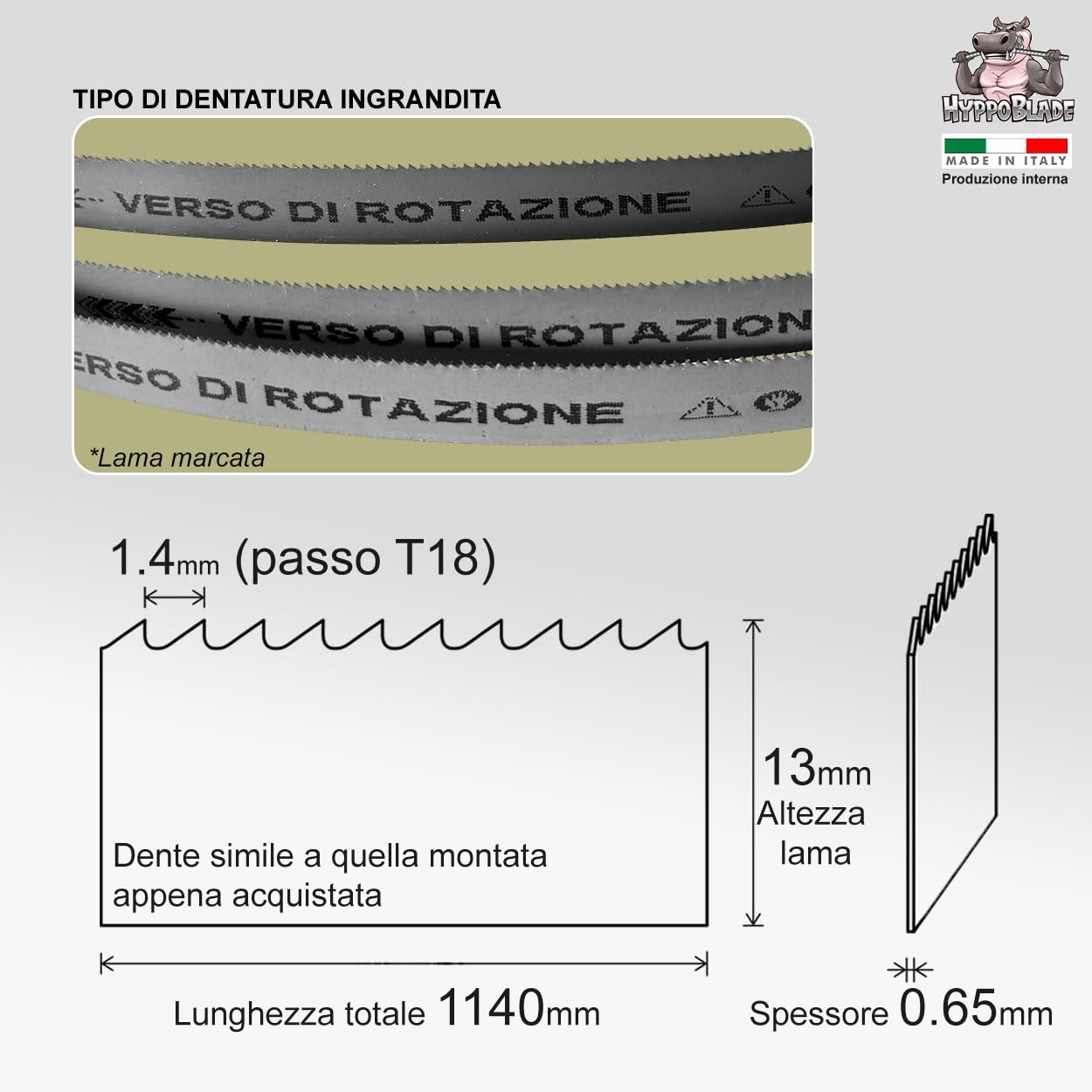 Fraiser Hippoblade set 3 lame sega a nastro 1140 x 13 x 0.65 mm – per metallo (ferro, acciaio) – ricambio professionale per seghe a nastro PMB 1100, MBS 1100, MBS 1200, TE-MB 18, R2103 – TPI 18