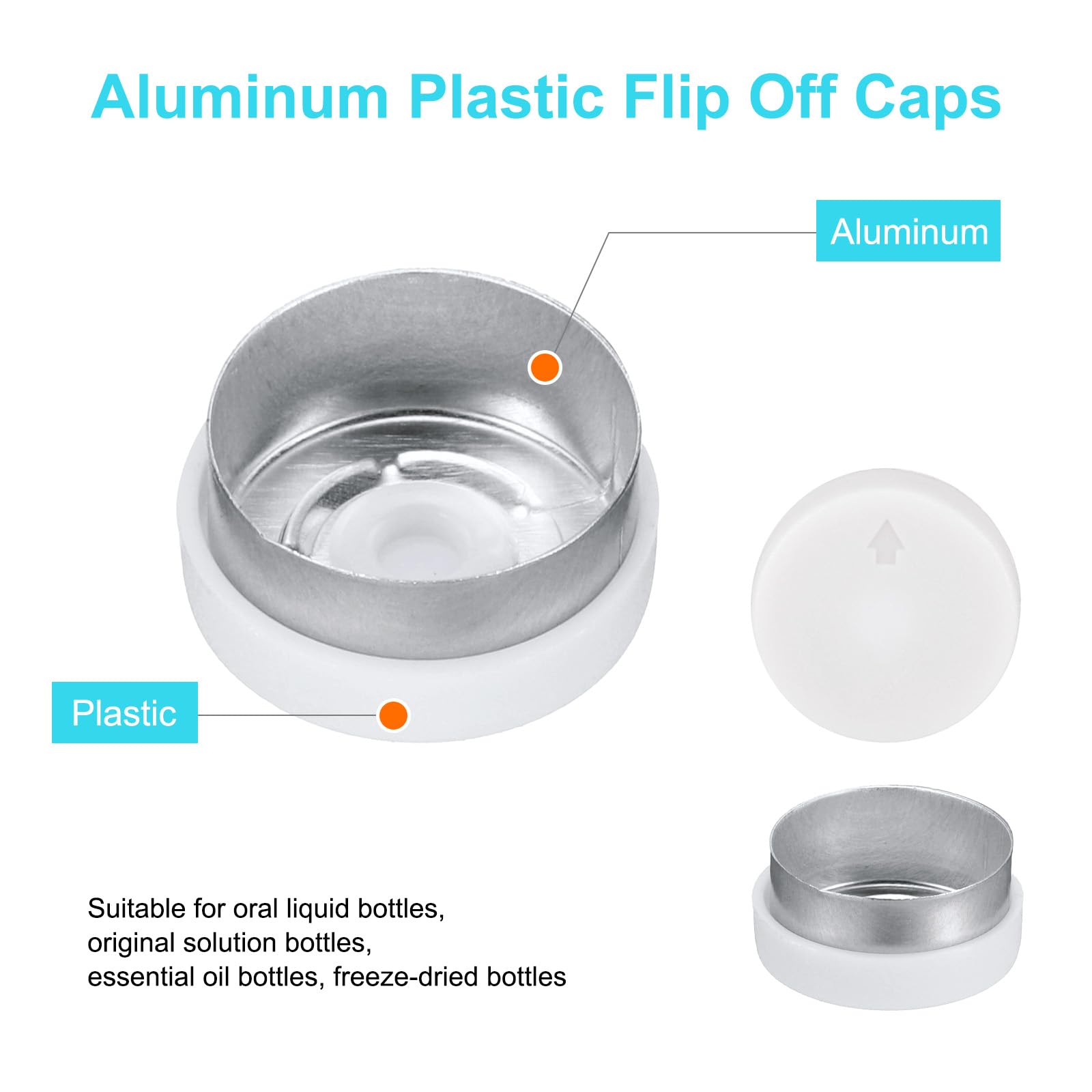 QUARKZMAN Nakładki typu Flip Off 13 mm, 200 sztuk, wolne od Burr-Free Flip Off, uszczelki Flip Off z aluminium, tworzywa sztucznego, do butelek szklanych, białych/srebrnych
